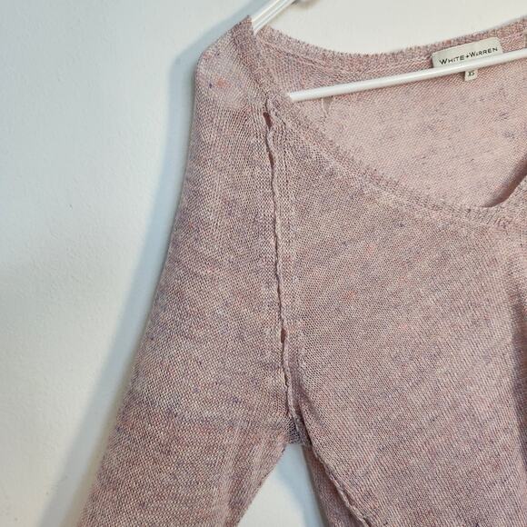 White + Warren Linen Lightweight V Neck Multicolor Pink Sweater XS Cozycore - Picture 5 of 7